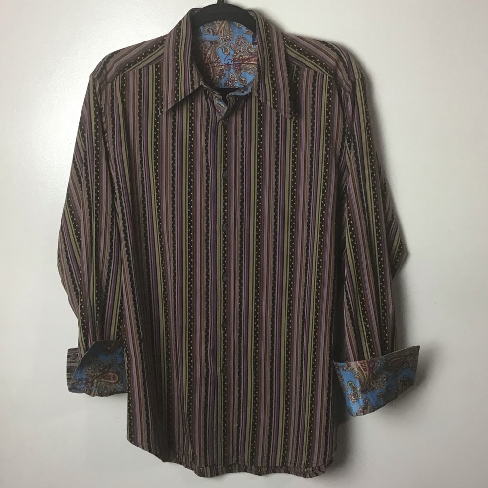 Robert Graham multicolored striped button up. M
